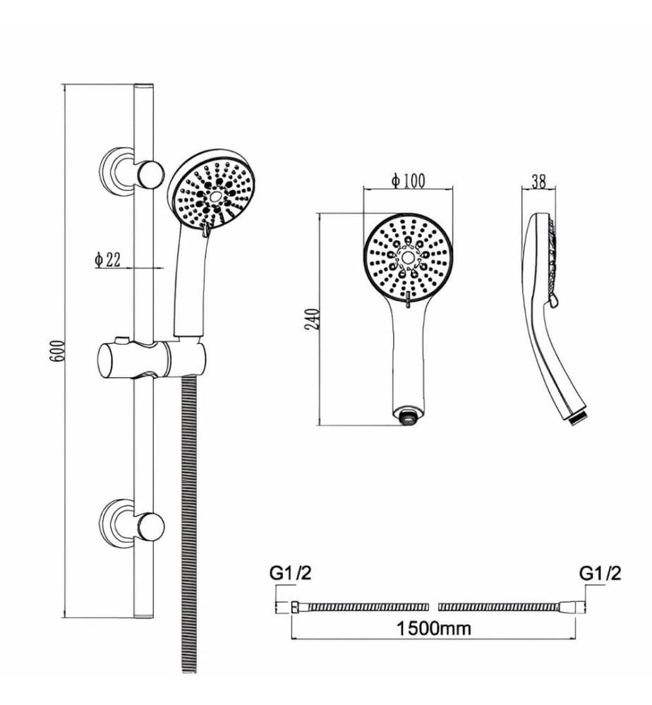 Ensemble de robinetterie de douche, 100% CHROME, Chrome