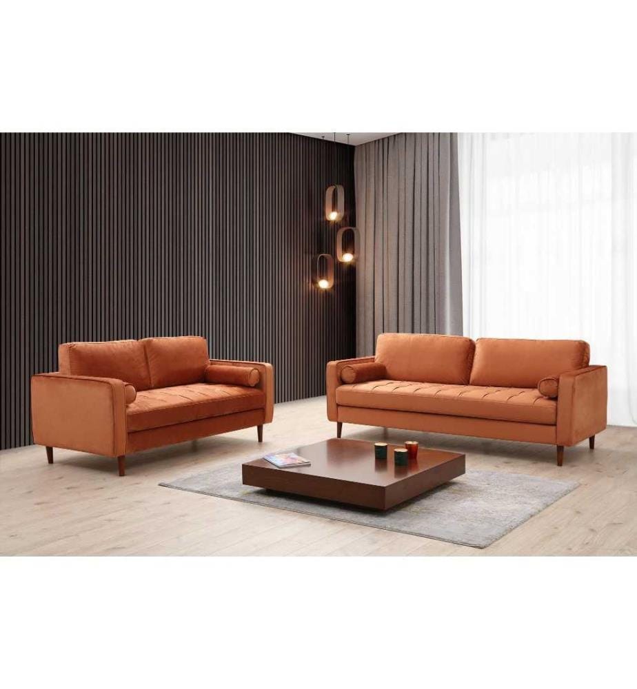 3-Sitz-Sofa, Orange, Gestell aus Buchenholz - Spanplatte, Polyestergewebe