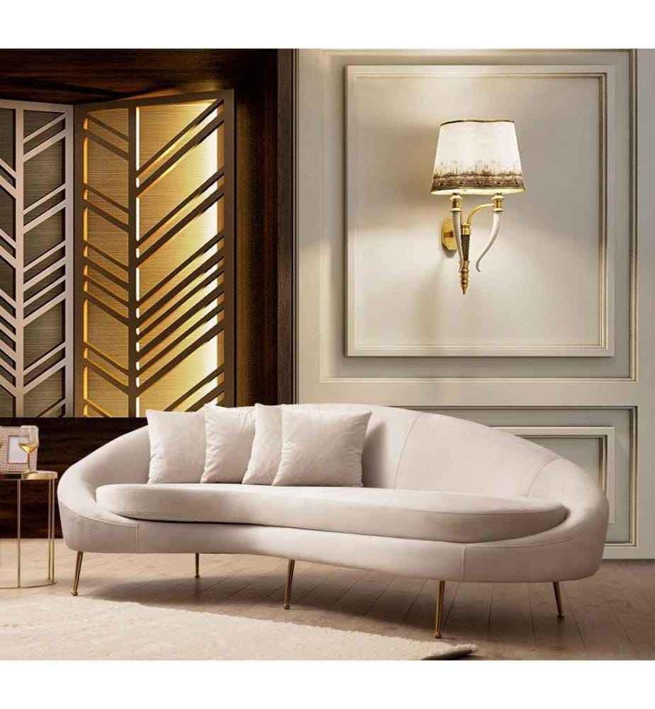 3-Seat Sofa, Beige, Beech Wood - Chipboard Frame, Polyester Fabric