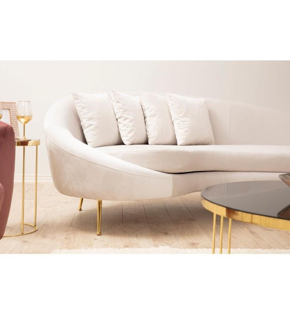 3-Seat Sofa, Beige, Beech Wood - Chipboard Frame, Polyester Fabric