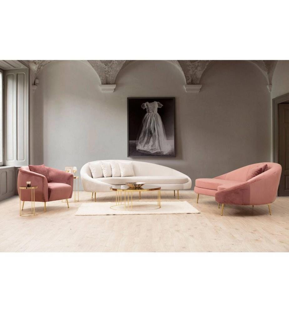 3-Sitz-Sofa, Rosa, Gestell aus Buchenholz - Spanplatte, Polyester-Stoff