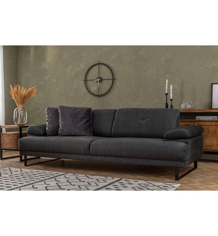 3-Seat Sofa-Bed, Anthracite, Beech Wood - Chipboard Frame, Polyester Fabric