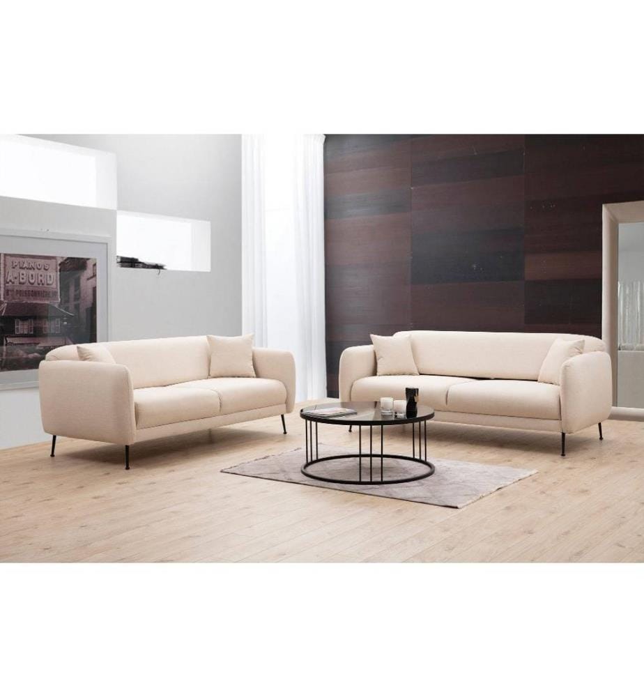 3-Seat Sofa-Bed, Beige, Beech Wood - Chipboard Frame, Polyester Fabric