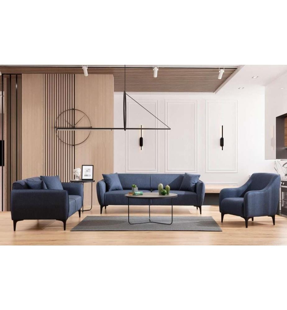 3-Sitz-Sofa, Blau, Gestell aus Buchenholz - Spanplatte, Polyestergewebe