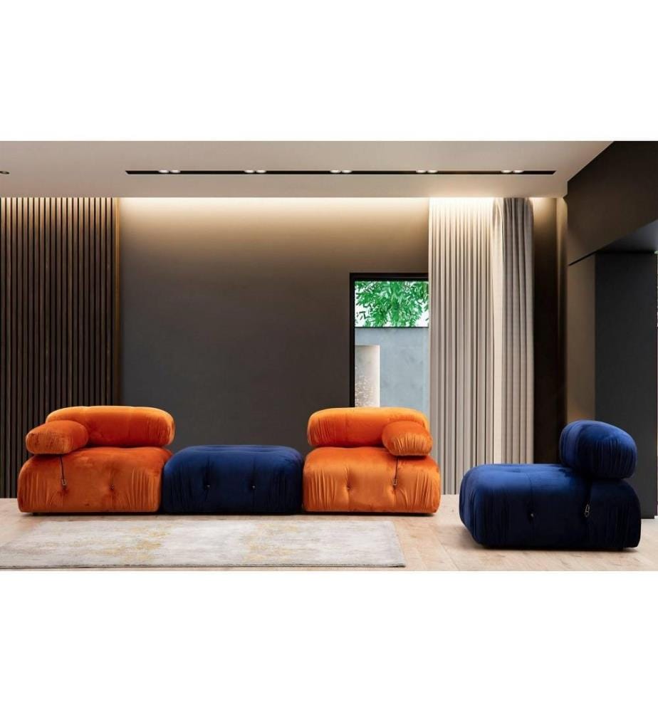 1-Seat Sofa, Blue, Beech Wood - Chipboard Frame, Polyester Fabric