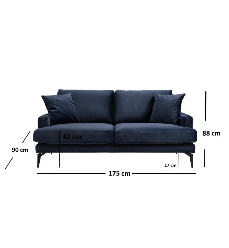 2-Sitz-Sofa, Marineblau, Gestell aus Buchenholz - Spanplatte, Stoff aus Polyester