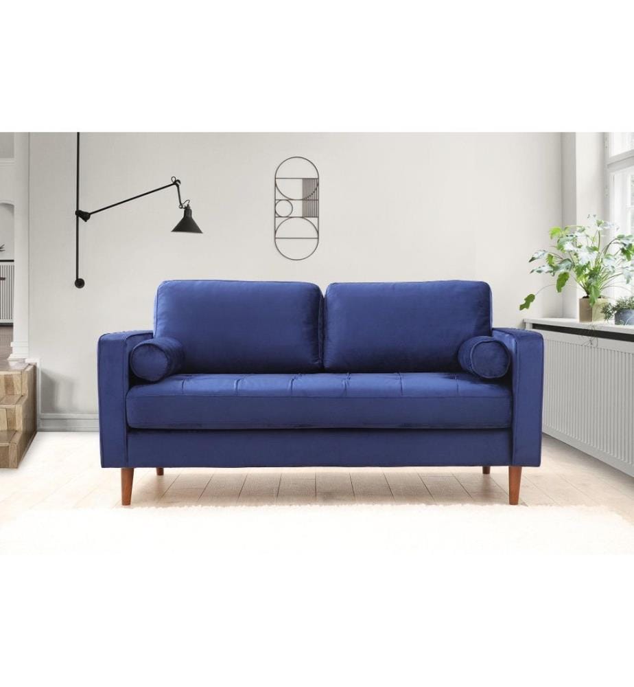 2-Sitz-Sofa, Marineblau, Gestell aus Buchenholz - Spanplatte, Stoff aus Polyester