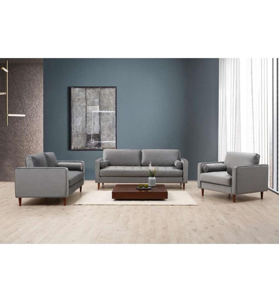 2-Sitz-Sofa, Hellgrau, Gestell aus Buchenholz - Spanplatte, Polyestergewebe