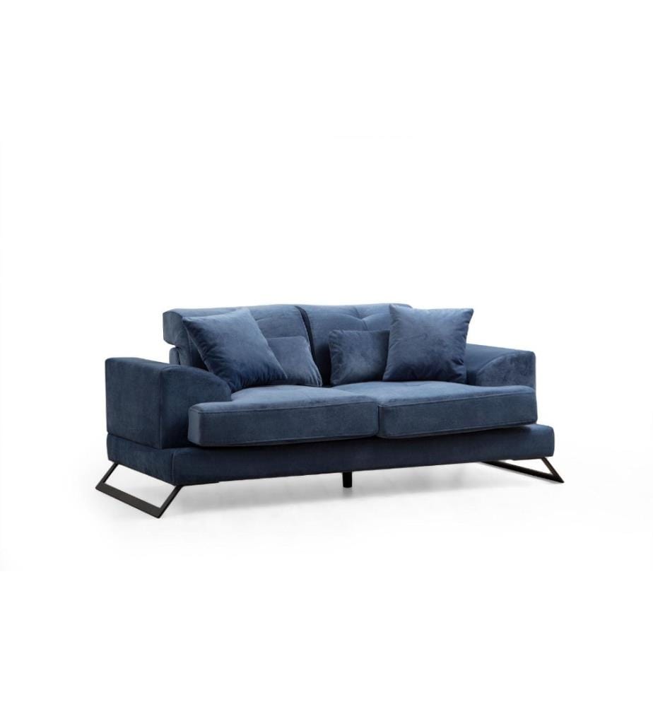 2-Seat Sofa, Navy Blue, Beech Wood - Chipboard Frame, Polyester Fabric