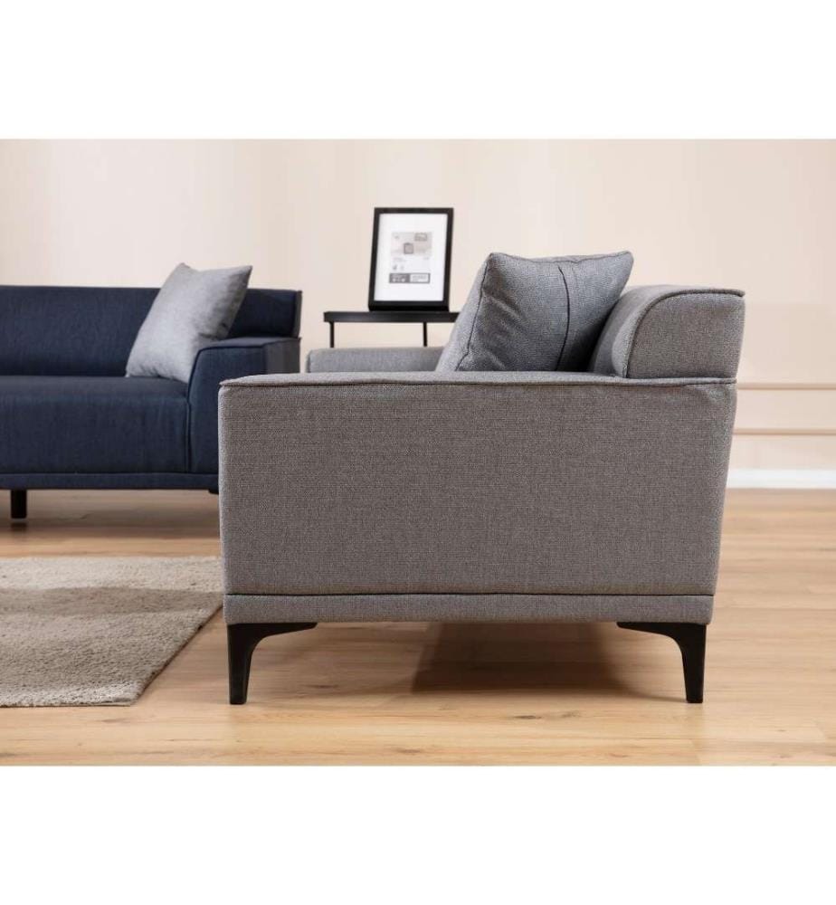 2-Sitz-Sofa, Hellgrau, Gestell aus Buchenholz - Spanplatte, Polyestergewebe
