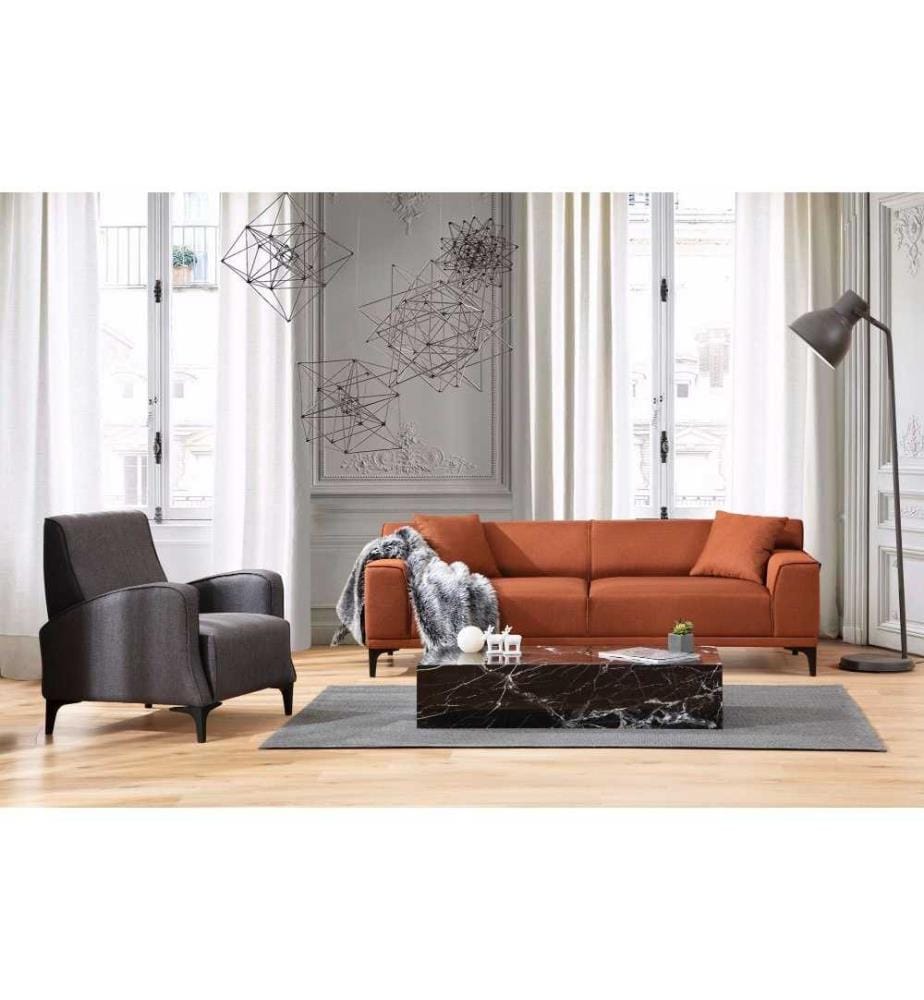 3-Sitz-Sofa, Orange, Gestell aus Buchenholz - Spanplatte, Polyestergewebe