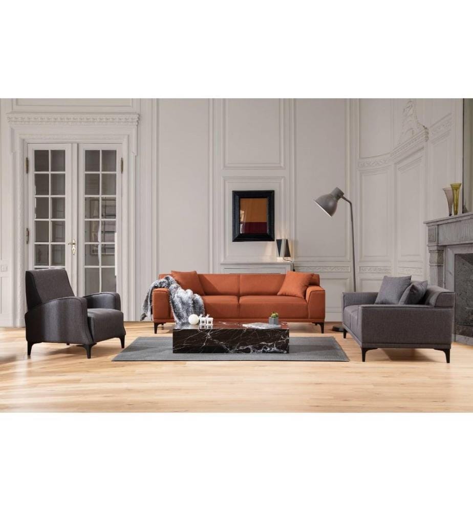 3-Sitz-Sofa, Orange, Gestell aus Buchenholz - Spanplatte, Polyestergewebe