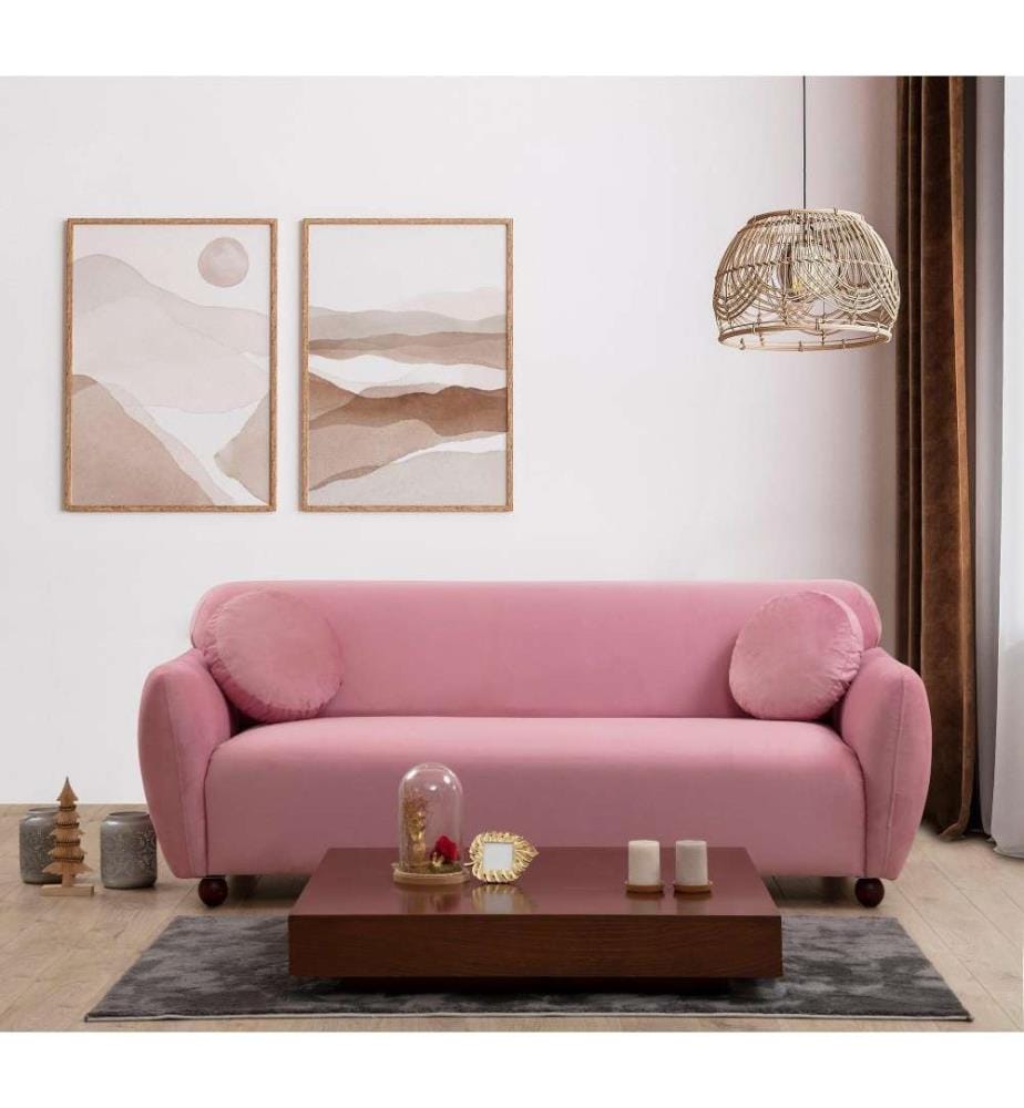 3-Sitz-Sofa, Dusty Rose, Gestell aus Buchenholz - Spanplatte, Polyester-Stoff