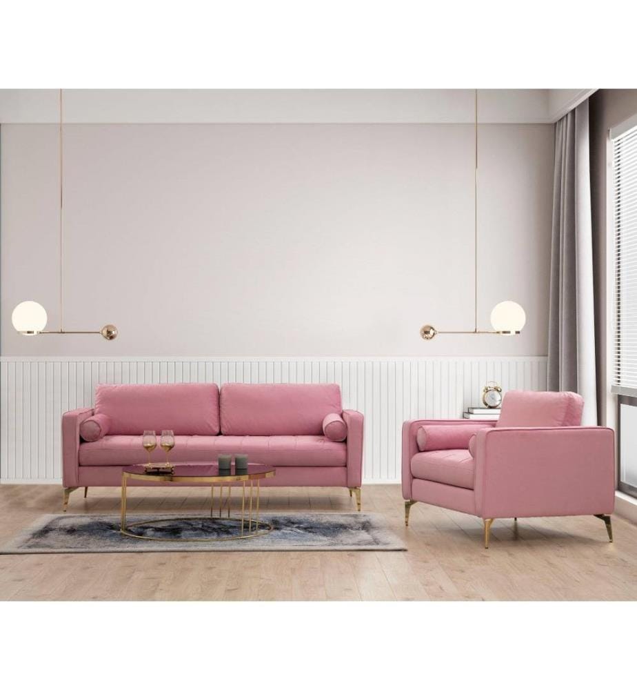 3-Sitz-Sofa, Dusty Rose, Gestell aus Buchenholz - Spanplatte, Polyester-Stoff