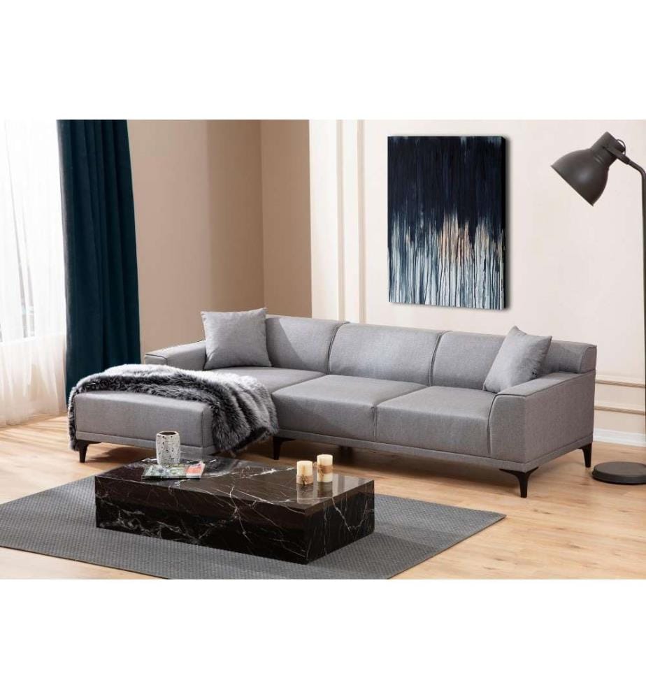 Ecksofa, Hellgrau, Gestell aus Buchenholz - Spanplatte, Stoff aus Polyester