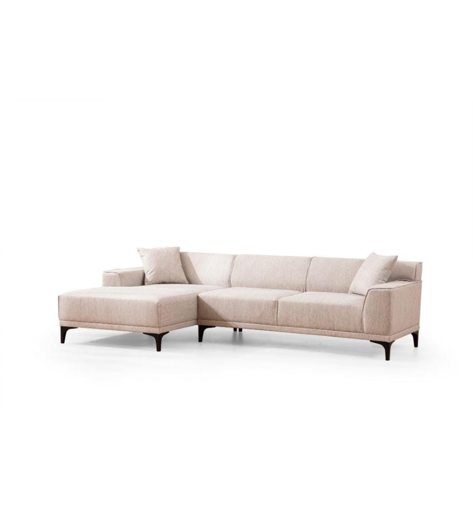 Corner Sofa, White, Beech Wood - Chipboard Frame, Polyester Fabric