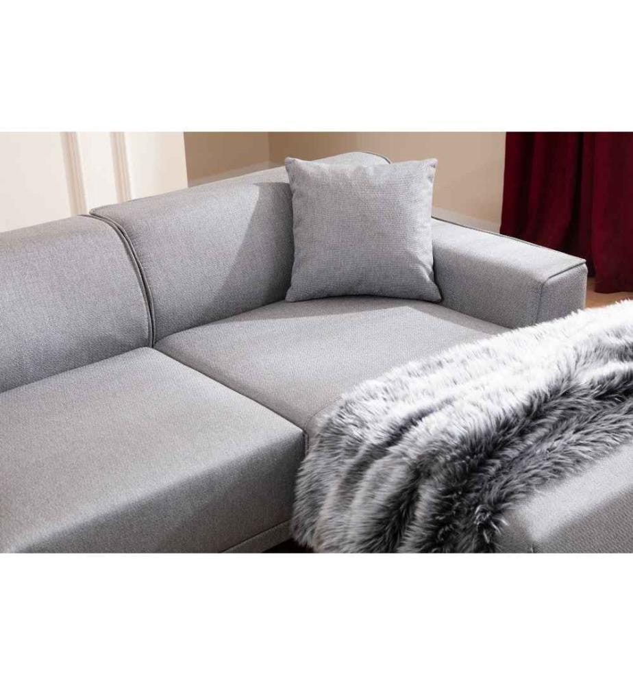 Ecksofa, Hellgrau, Gestell aus Buchenholz - Spanplatte, Stoff aus Polyester