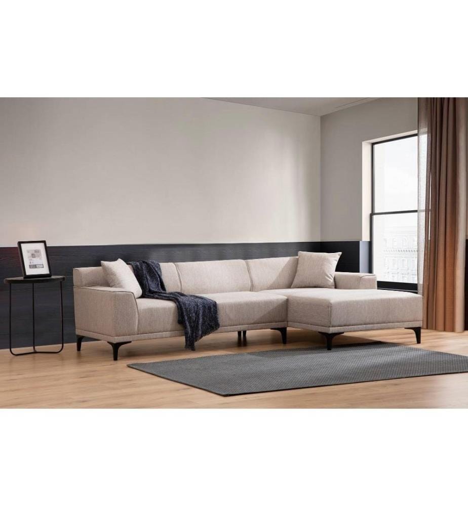 Corner Sofa, White, Beech Wood - Chipboard Frame, Polyester Fabric