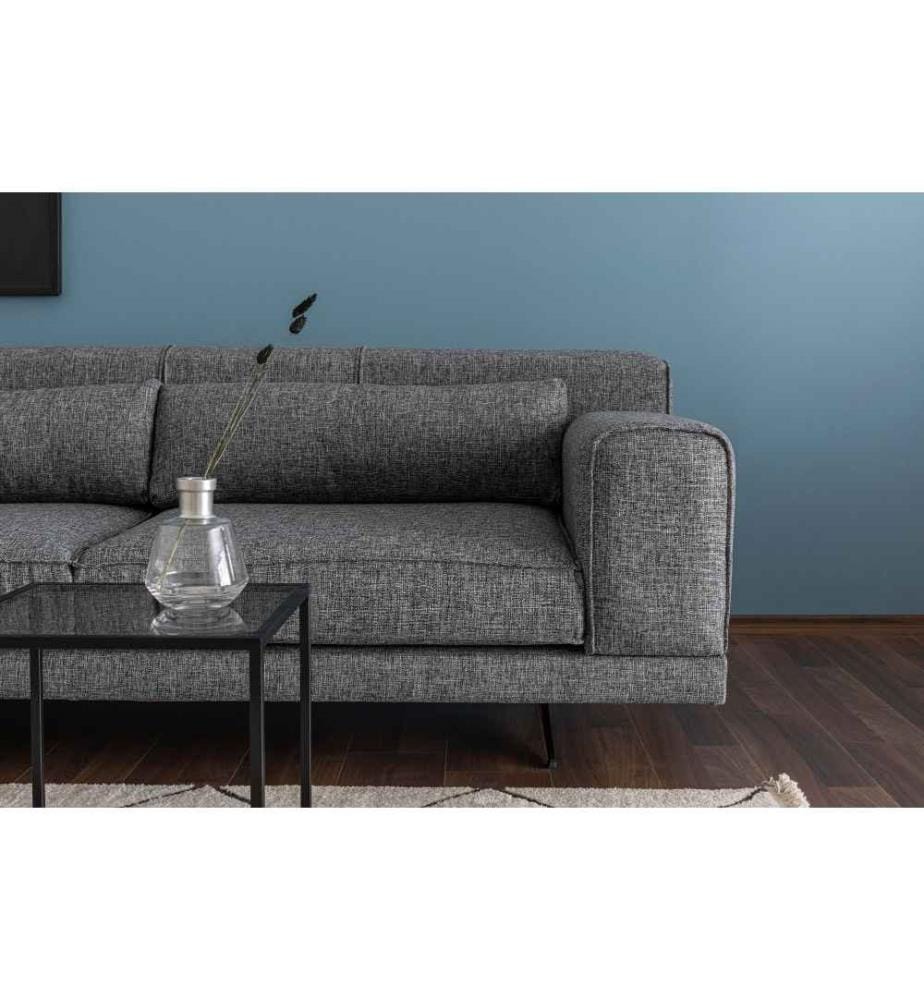 Corner Sofa, Grey, Beech Wood - Chipboard Frame, Polyester Fabric