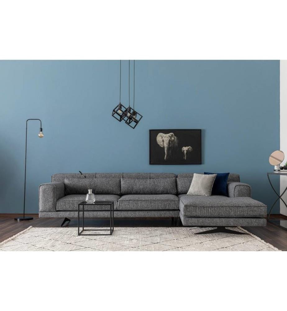 Canapé d'angle, gris, cadre en hêtre - aggloméré, tissu polyester