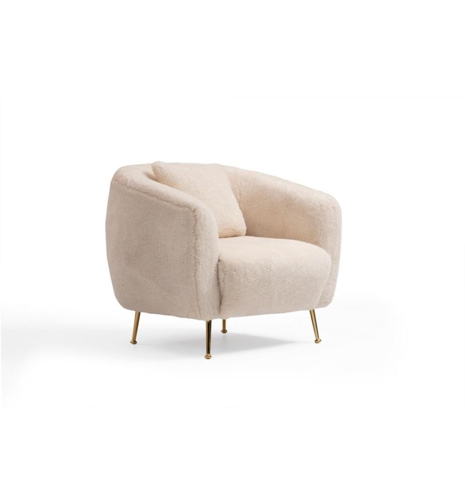 Ohrensessel, Beige, Gestell Buchenholz - Spanplatte, Polyestergewebe