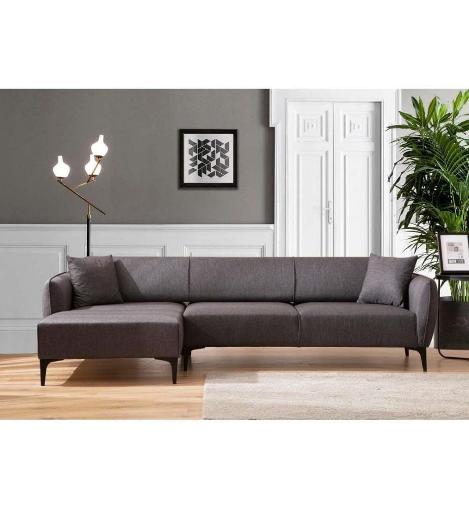 Ecksofa, Dunkelgrau, Gestell aus Buchenholz - Spanplatte, Stoff aus Polyester