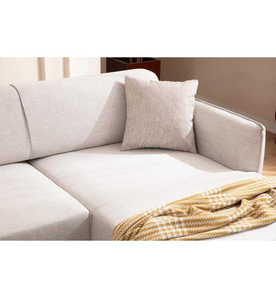 Corner Sofa, Off White, Beech Wood - Chipboard Frame, Polyester Fabric