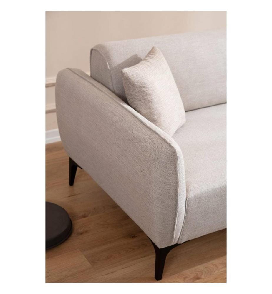 Corner Sofa, Off White, Beech Wood - Chipboard Frame, Polyester Fabric