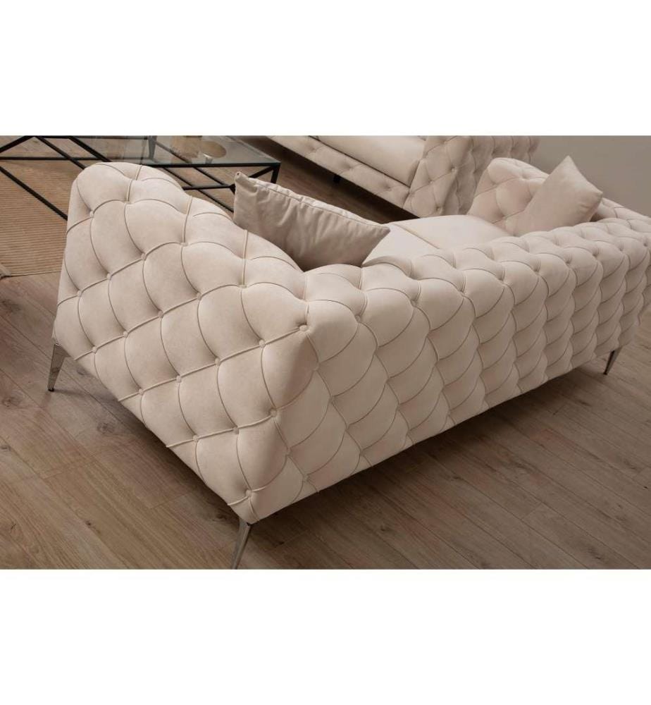 2-Sitz-Sofa, Ecru, Gestell aus Buchenholz - Spanplatte, Stoff aus Polyester