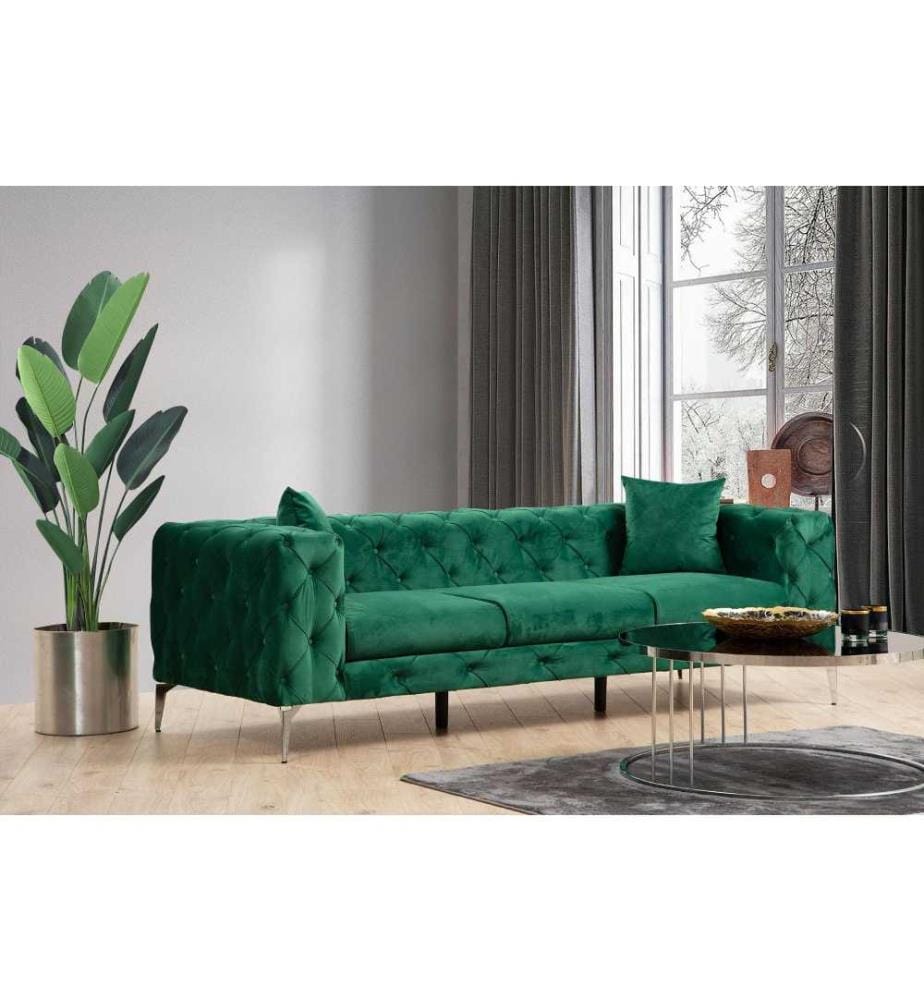 3-Sitz-Sofa, Grün, Gestell aus Buchenholz - Spanplatte, Polyestergewebe