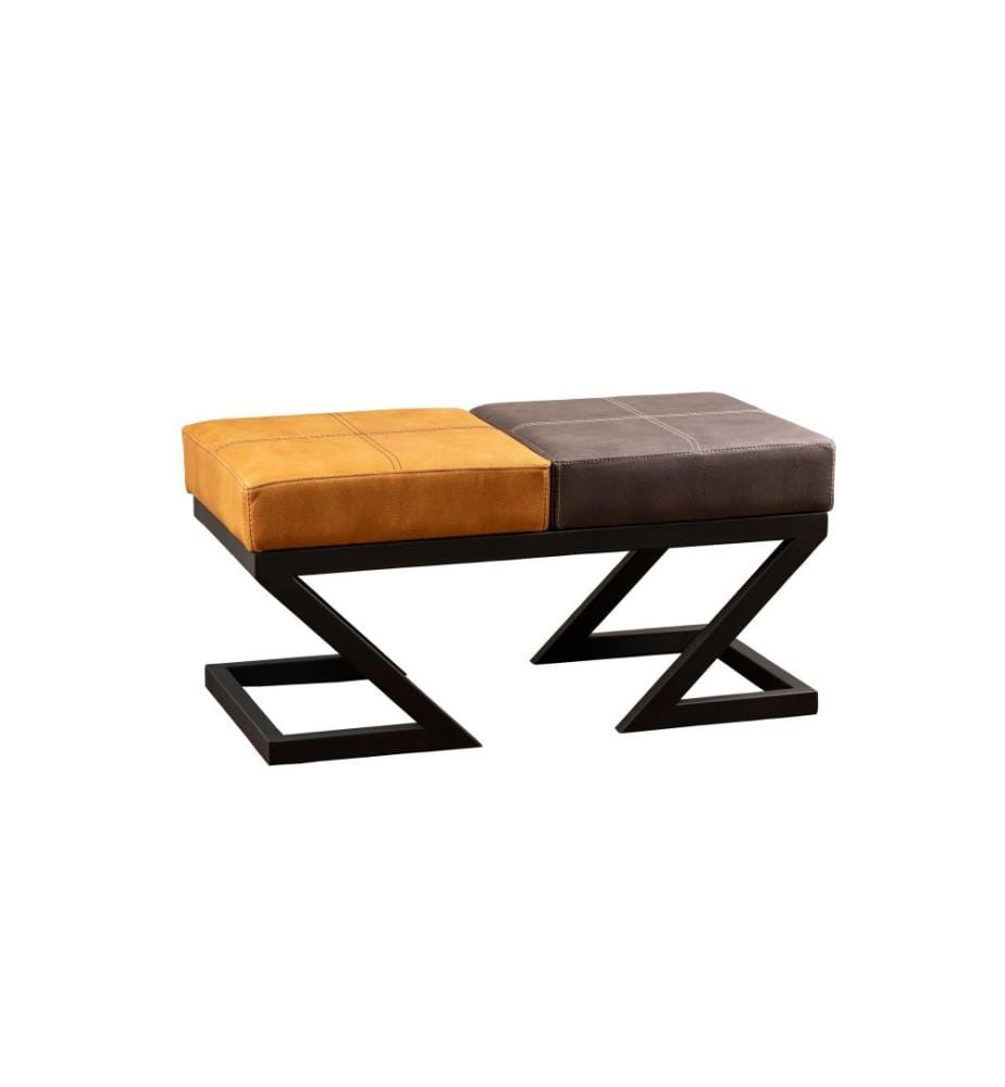 Pouffe, Senf, Anthrazit, Metallgestell, Pu-Leder-Stoff