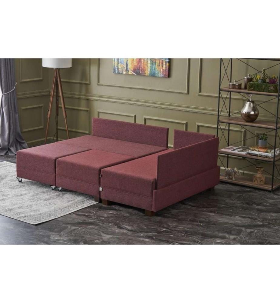Ecksofa-Bett, weinrot, Rahmen aus Holzfaserplatten, Polyester-Gewebe