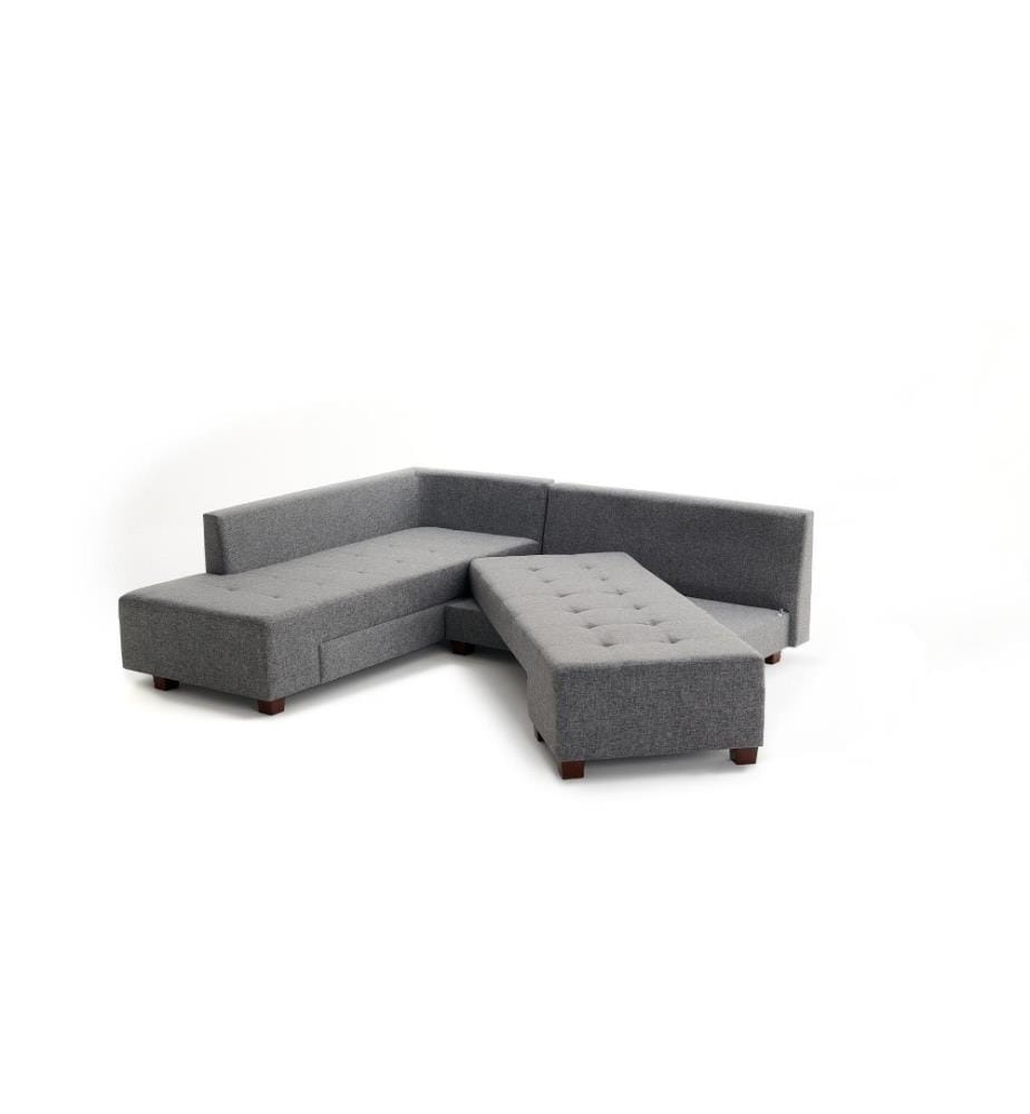Ecksofa-Bett, Grau, Rahmen aus Holzfaserplatten, Polyester-Gewebe