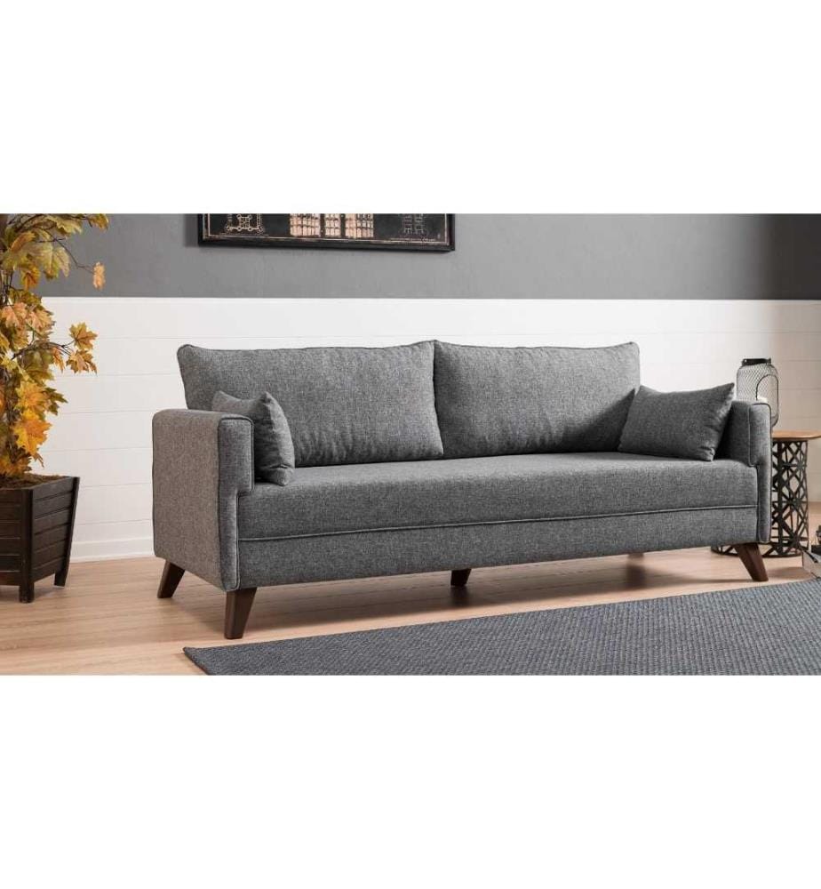 3-Sitz Sofa-Bett, Grau, Holz - MDF Rahmen, Polyester Stoff