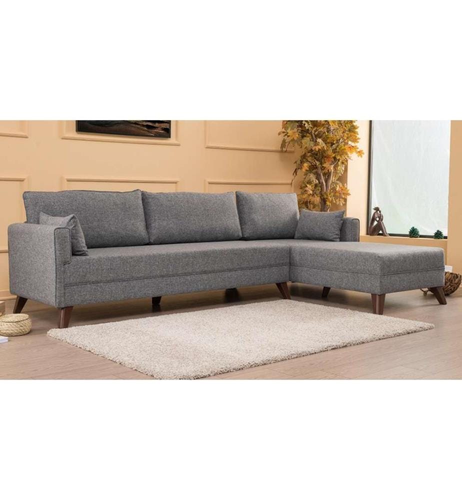 Ecksofa, Grau, Holz - MDF Rahmen, Polyester Stoff