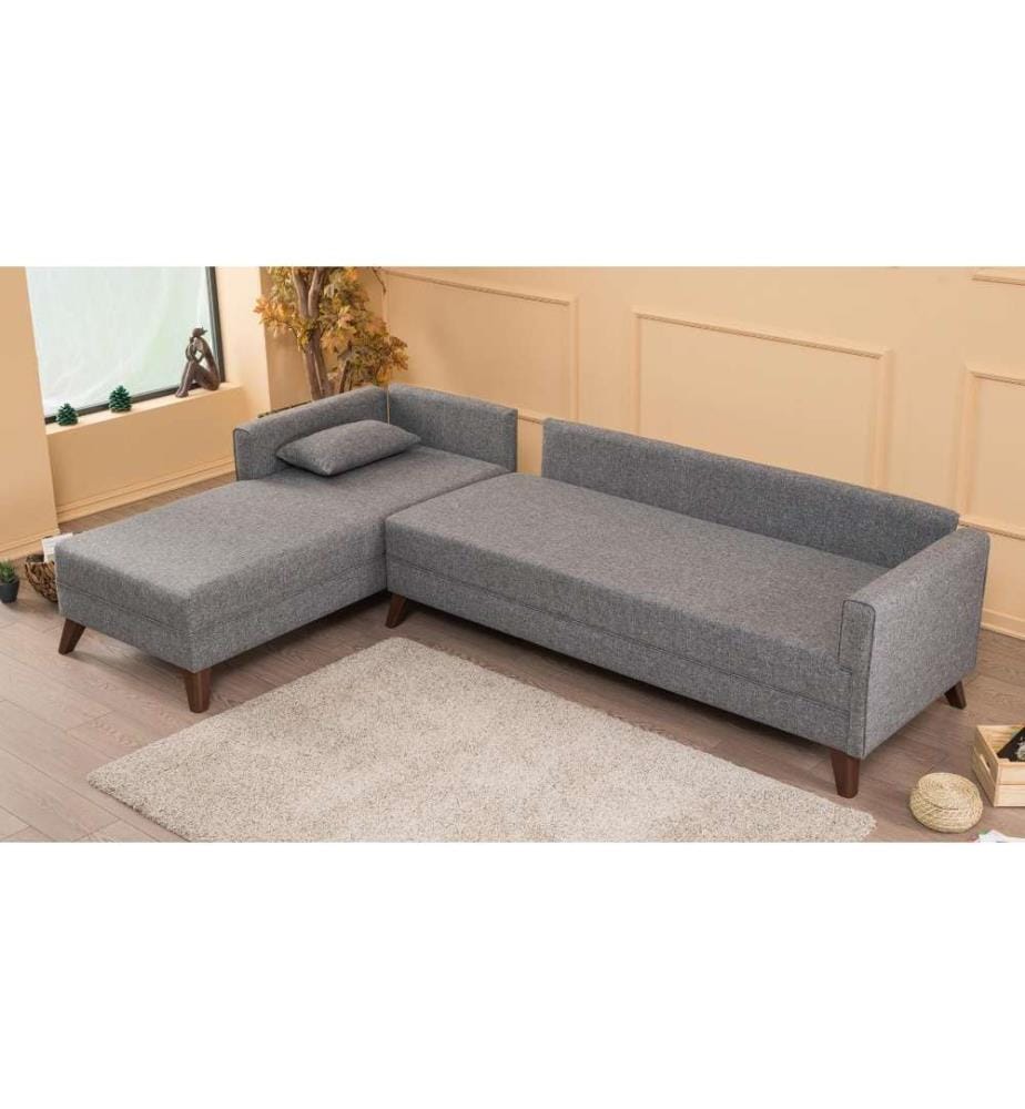 Ecksofa, Grau, Holz - MDF Rahmen, Polyester Stoff
