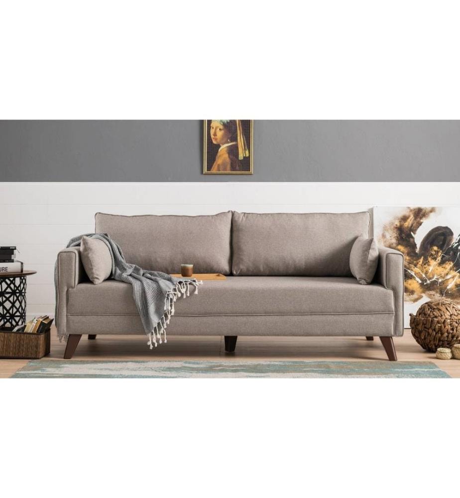 3-Sitz-Sofa, Creme, Holz - MDF-Rahmen, Polyester-Gewebe