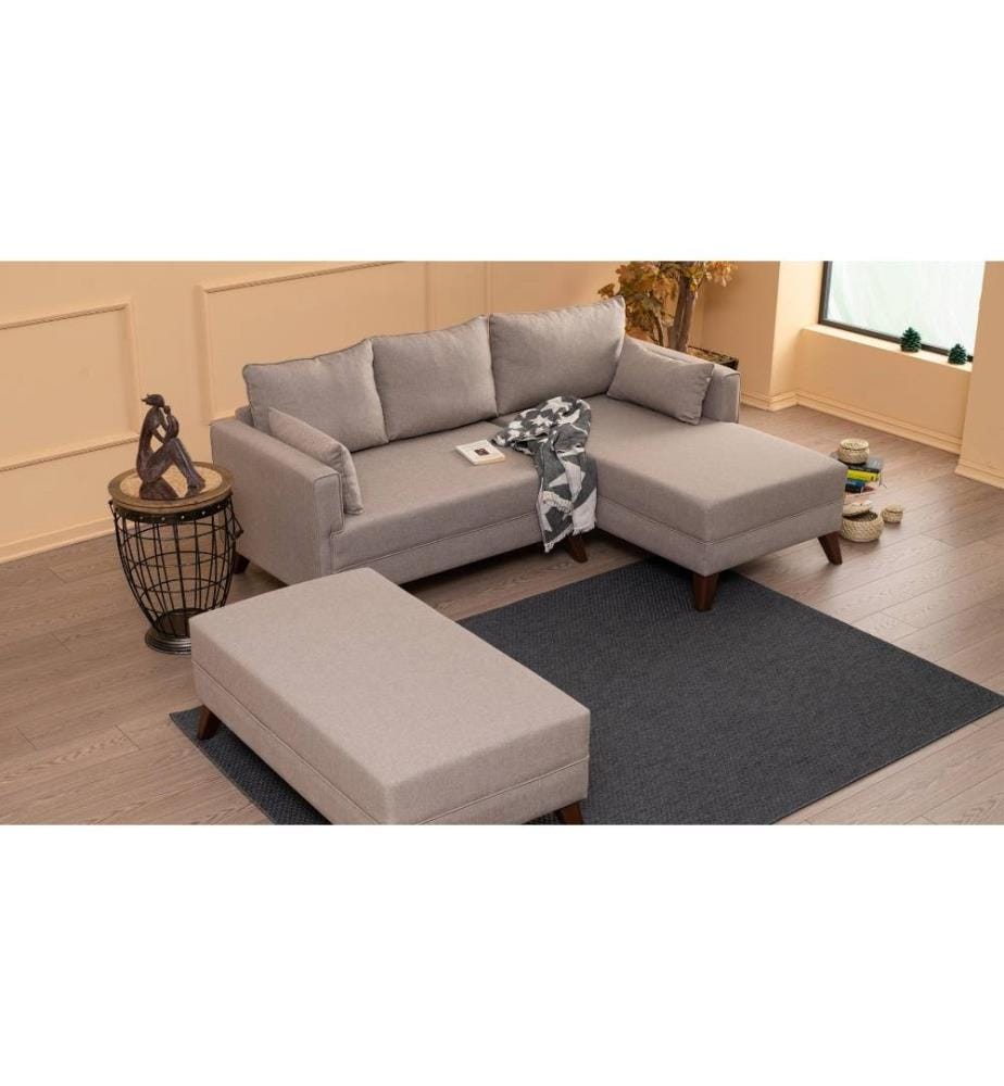 Ecksofa-Bett, Creme, Holz - MDF-Rahmen, Polyester-Gewebe