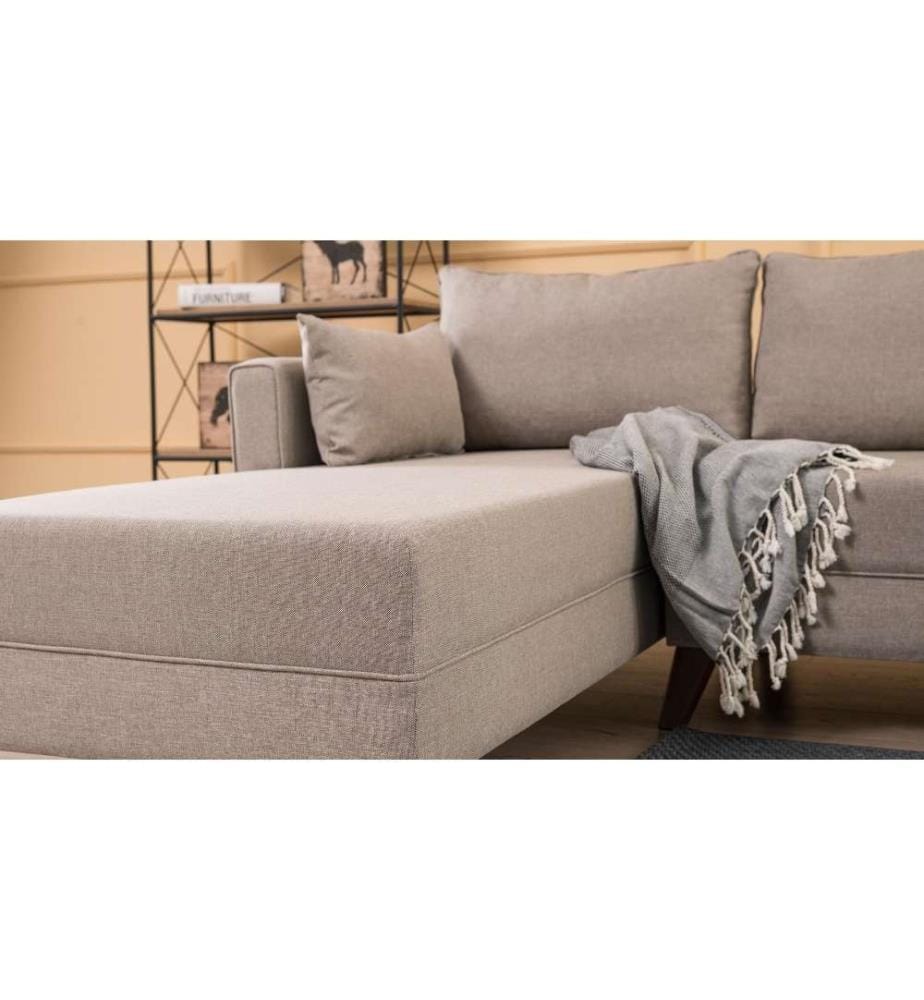 Ecksofa, Creme, Holz - MDF Rahmen, Polyester Stoff