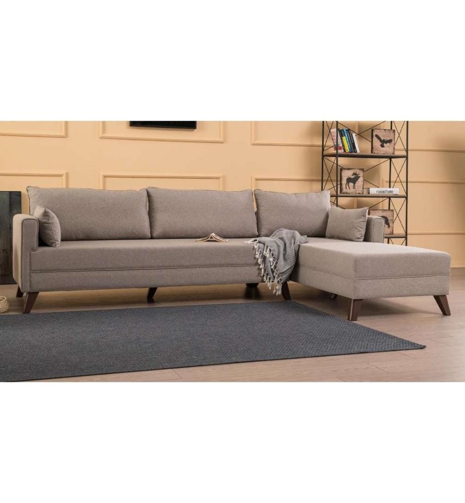 Ecksofa, Creme, Holz - MDF Rahmen, Polyester Stoff