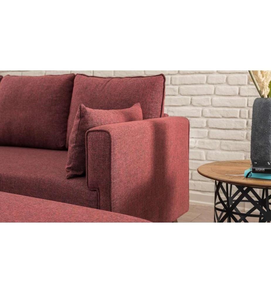 Ecksofa-Bett, weinrot, Holz - MDF-Rahmen, Polyester-Stoff