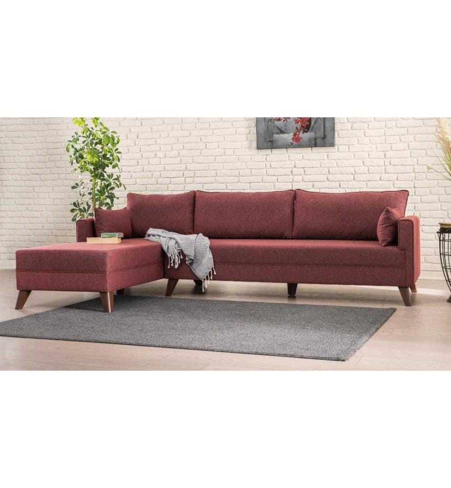 Ecksofa, weinrot, Holz - MDF Rahmen, Polyester Stoff