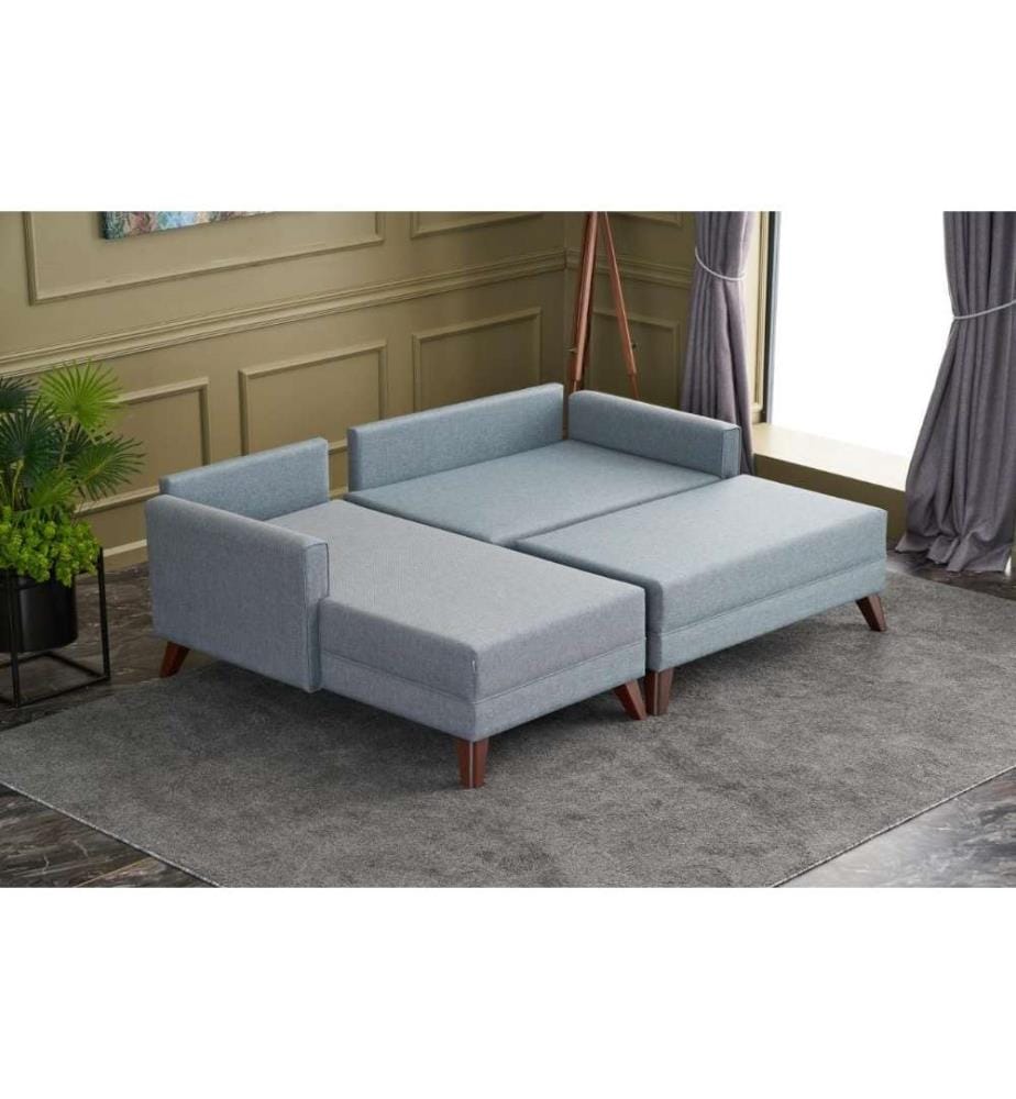 Corner Sofa-Bed, Blue, Fir Tree Frame, Polyester Fabric
