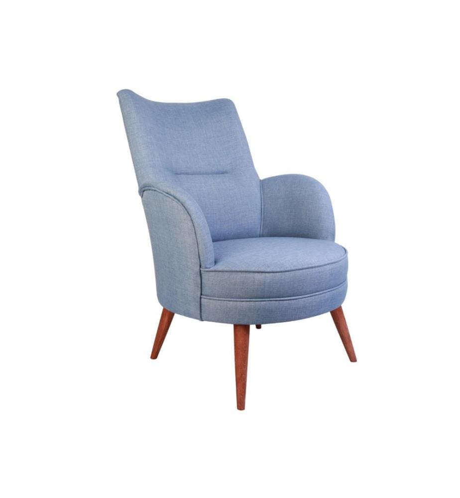 Wing Chair, Indigo Blue, Solid Wood Frame, Polyester Fabric