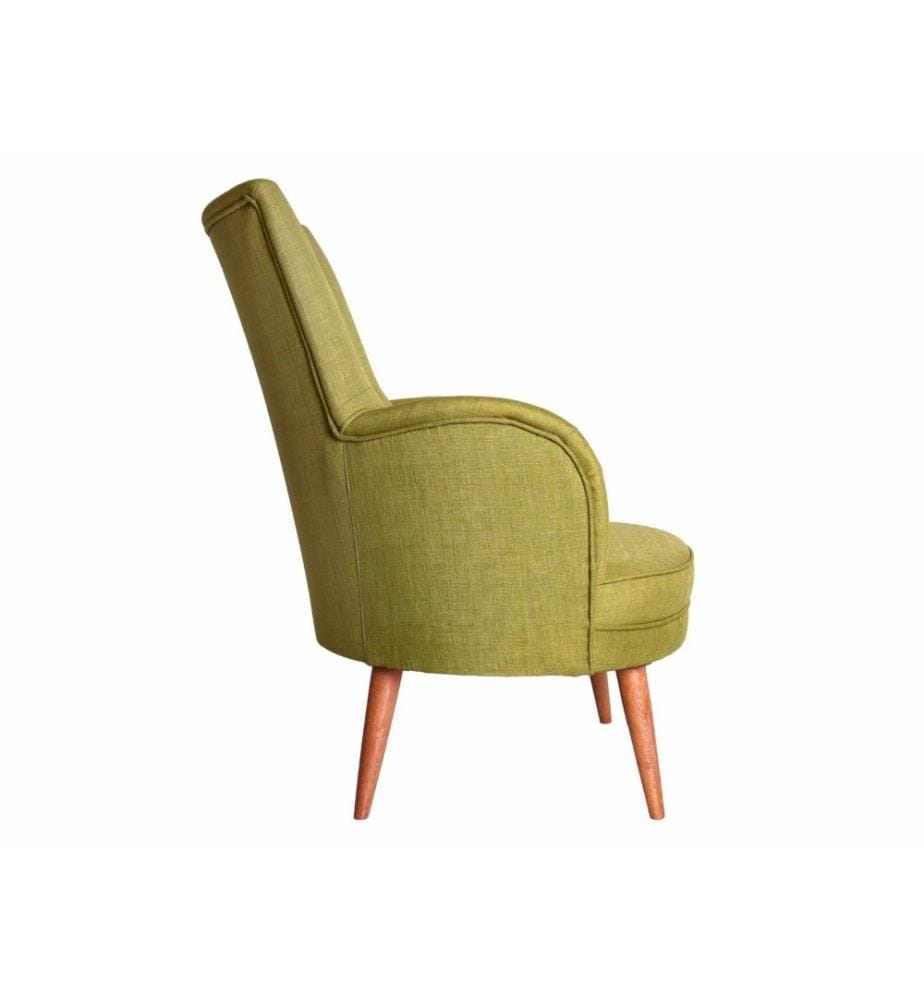Wing Chair, Peanut Green, Solid Wood Frame, Polyester Fabric