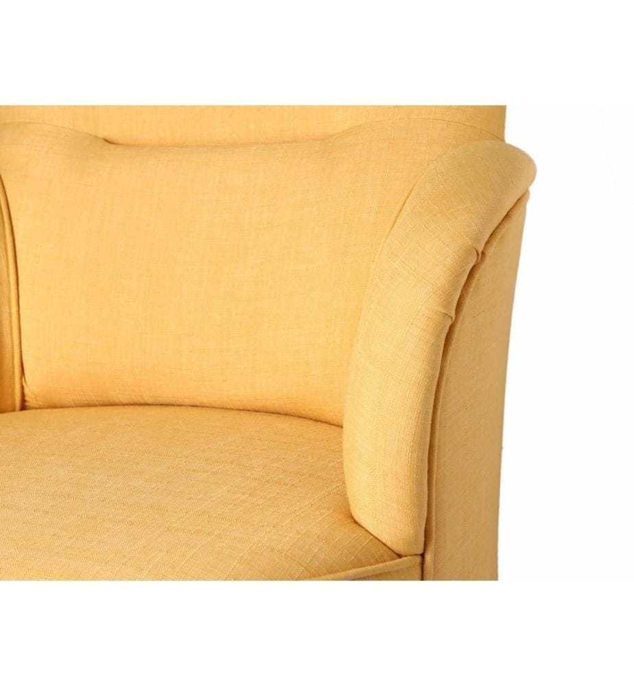 Wing Chair, Yellow, Solid Wood Frame, Polyester Fabric