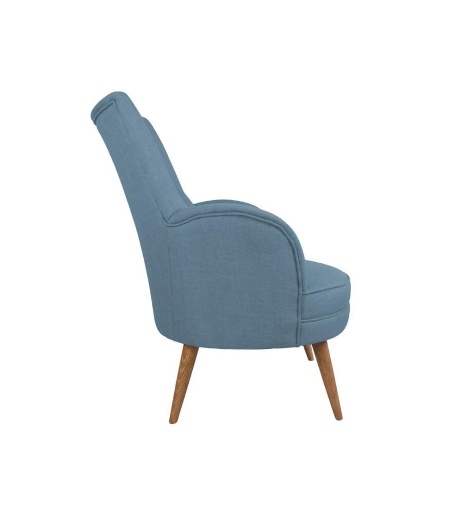 Wing Chair, Sax Blue, Solid Wood Frame, Polyester Fabric