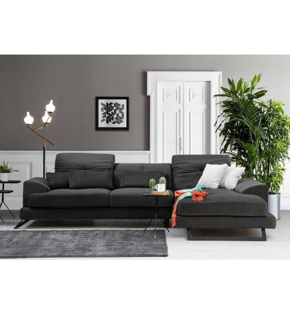 Corner Sofa, Anthracite, Beech Wood - Chipboard Frame, Polyester Fabric