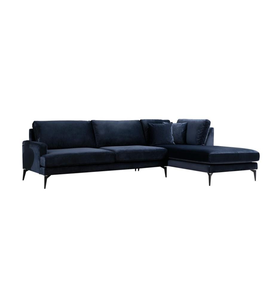 Corner Sofa, Navy Blue, Beech Wood - Chipboard Frame, Polyester Fabric