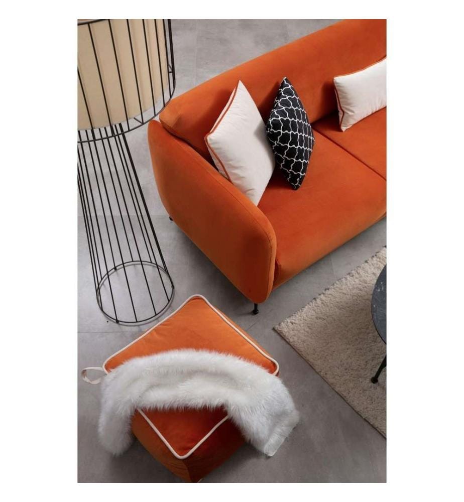 Ecksofa-Bett, Orange, Buchenholz - Spanplattenrahmen, Polyesterstoff